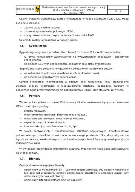 projekt wykonawczy âRozdzielnica 15 kV" (pdf 10 ... - PKP Energetyka