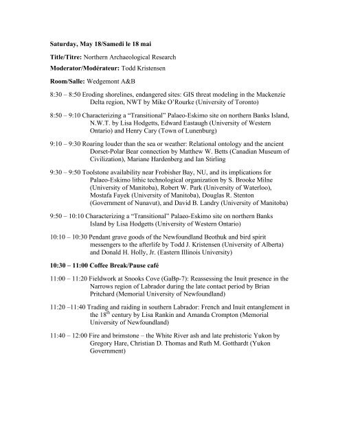 CAA/ACA Whistler 2013 PROGRAMME Wednesday, May 15 ...