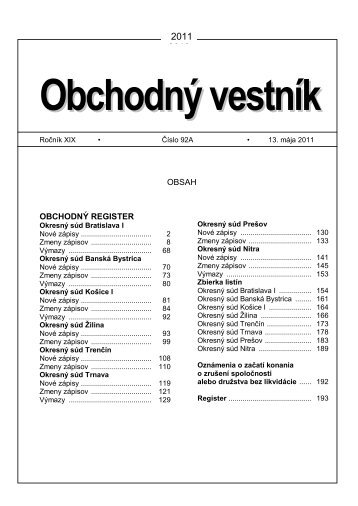 OBSAH OBCHODNÃ REGISTER