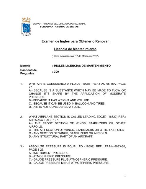 Examen de InglÃ©s para Obtener o Renovar Licencia de Mantenimiento