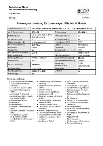 Fahrzeugbeschreibung - Zoll-Auktion