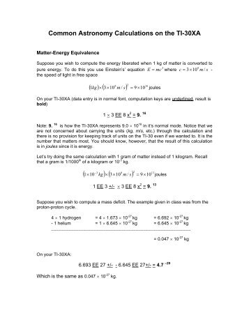 Common Astronomy Calculations on the TI-30XA