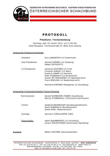 Protokoll ÃSB Sitzung Graz - Ãsterreichischer Schachbund