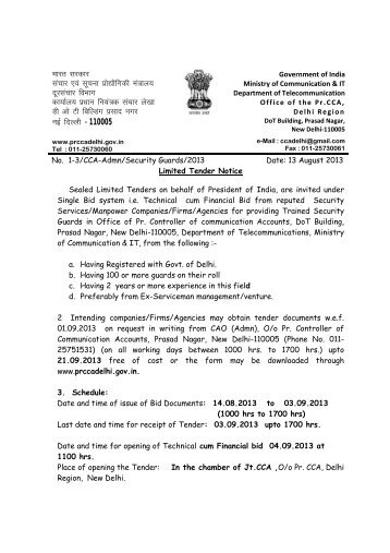 Tender for Hiring of Security Guard dt. 13.08.2013 - Controller of ...
