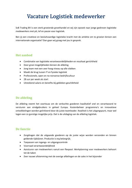 Logistieke vacature on sale