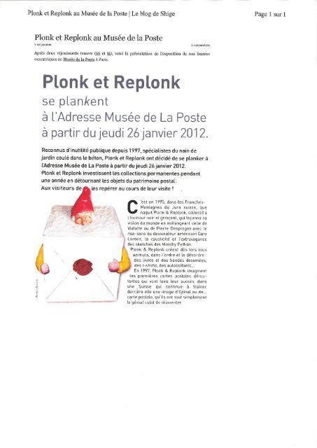 Plonk et Replonk au Musée de la Poste