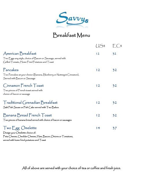 View Our Breakfast Menu - Mount Cinnamon Resort