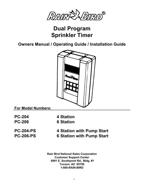 Rain Bird PC-200 Series Rain Clock Owner's Manual - Irrigation Direct