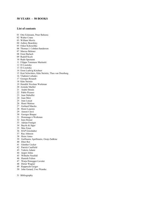 50 years 50 books list of contents klingspor museum