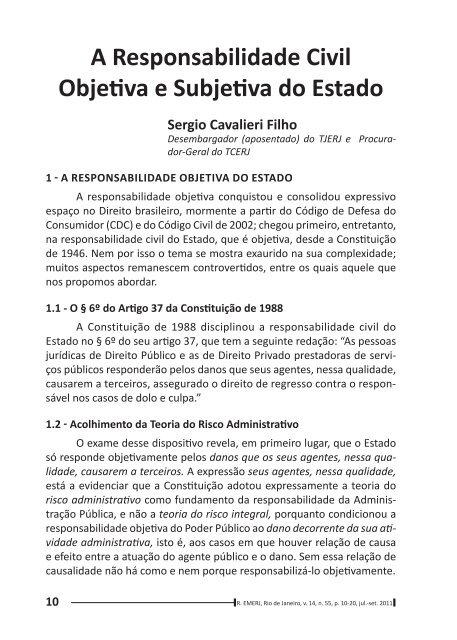 A Responsabilidade Civil Objetiva e Subjetiva do Estado - Emerj