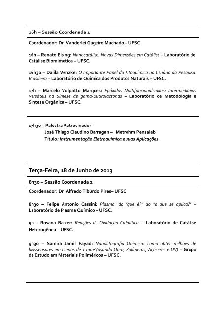 Programa - Universidade Federal de Santa Catarina - UFSC