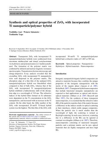 Synthesis and optical properties of ZrO2 with incorporated Ti ...