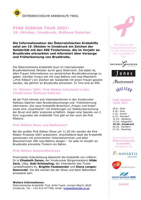 PINK RIBBON TOUR 2007: - Österreichische Krebshilfe