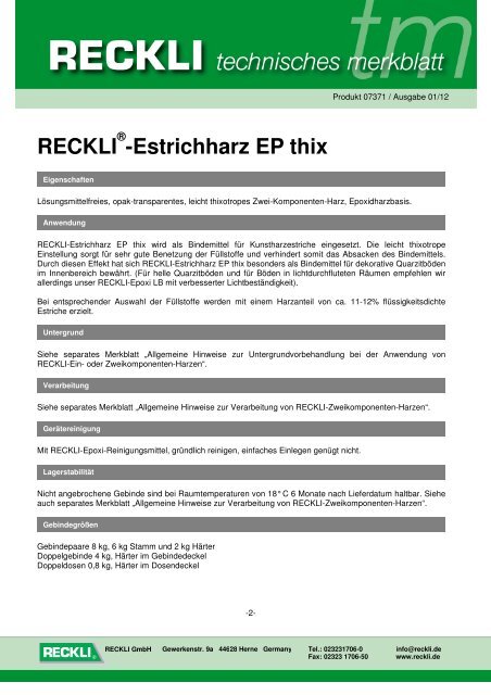 07371 Estrichharz EP thix - RECKLI GmbH: Home