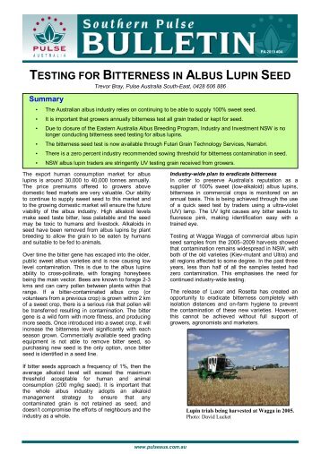 Testing for Bitterness in Albus Lupins - Pulse Australia