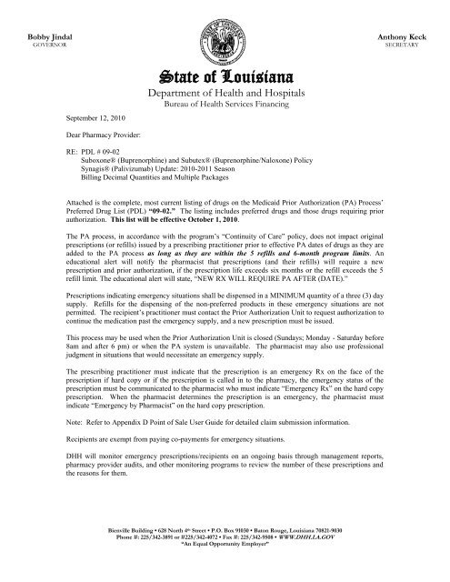 RxPA Information Letter Pharmacy Providers - Louisiana Medicaid