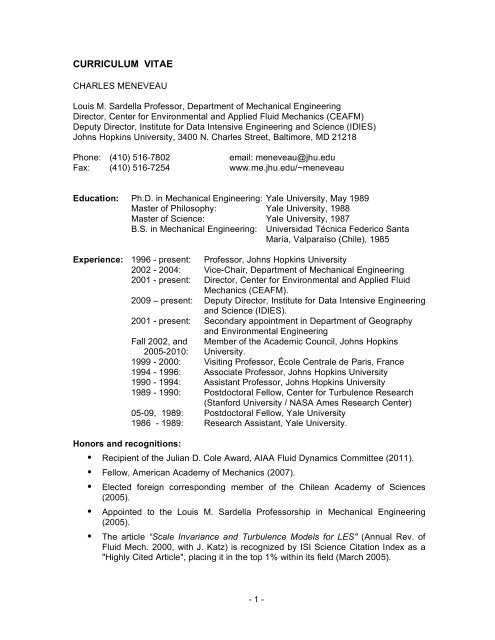 curriculum vitae - Mechanical Engineering - Johns Hopkins University