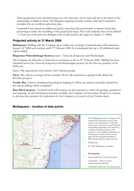 activities report 3 months ended 31 december 2007 - UraniumSA