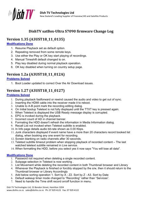 DishTV satBox-Ultra S7090 firmware Change Log Version 1.35 ...