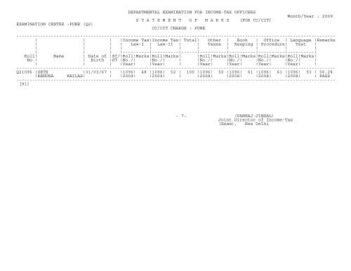 statement of marks - Income Tax Department