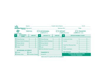 Deposit Slip form - MemberSource Credit Union