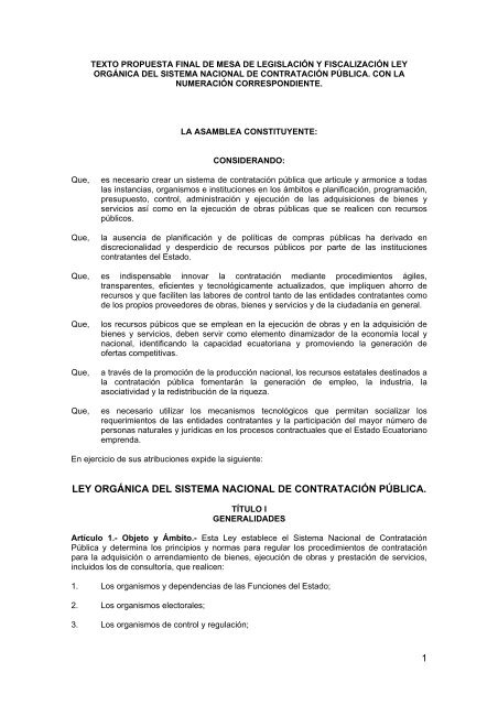 Ley OrgÃ¡nica del Sistema Nacional de ContrataciÃ³n ... - Comercio.es