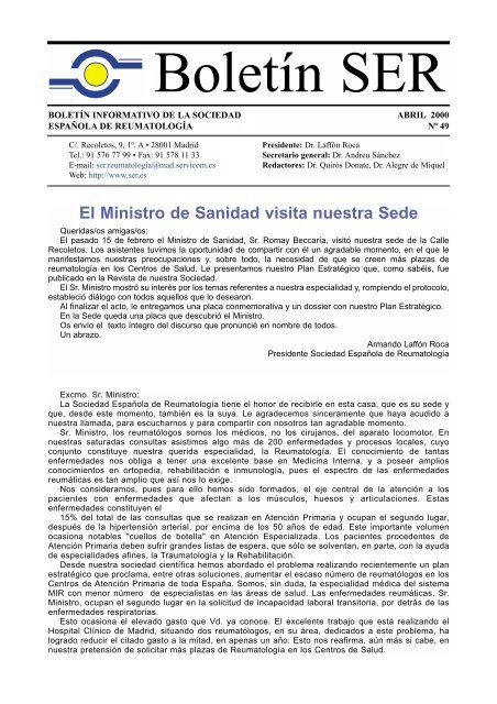 El Ministro de Sanidad visita nuestra Sede - Sociedad EspaÃ±ola de ...