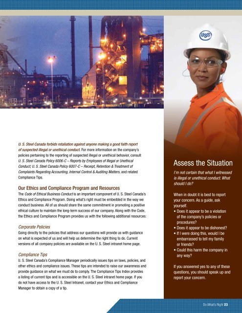 U. S. Steel Canada Code of Ethical Business Conduct - EthicsPoint