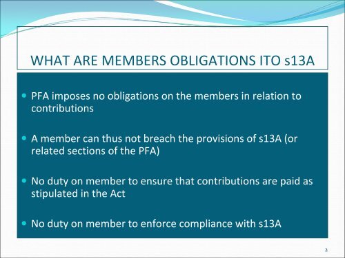 SECTION 13A STATUTORY OBLIGATIONS