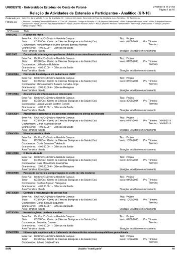 Relação de Atividades de Extensão e Participantes ... - Unioeste