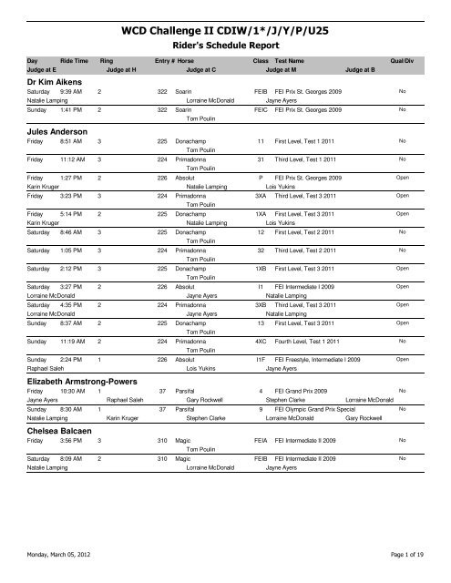 Rider's Schedule Report - Wellington Classic Dressage Challenge