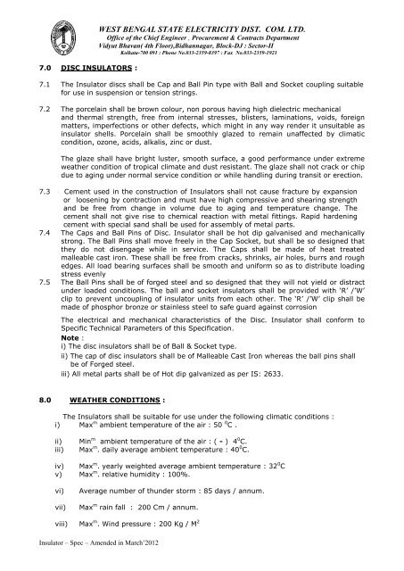 technical specification for 11& 33 kv post insulators, 11 ... - WBSEDCL