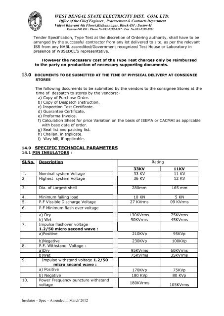 technical specification for 11& 33 kv post insulators, 11 ... - WBSEDCL