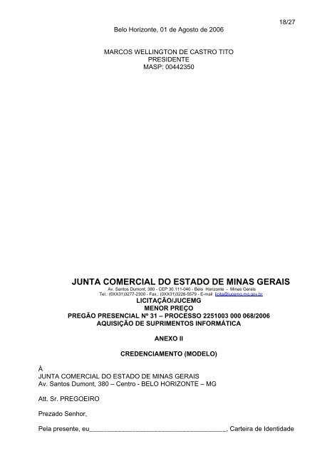 Edital PregÃ£o Presencial - Processo 31/2006 - Junta Comercial do ...