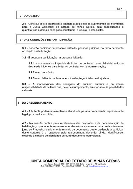 Edital PregÃ£o Presencial - Processo 31/2006 - Junta Comercial do ...