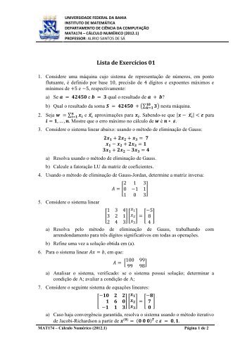 Lista de ExercÃ­cios 01