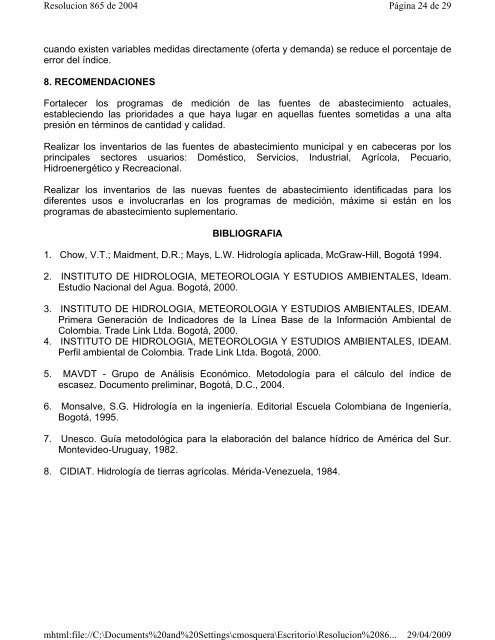 Resolución 865, julio 22 de 2004 - Corporación Autónoma Regional ...