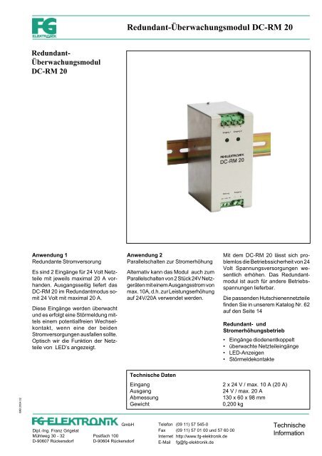 Redundant-Ãberwachungsmodul DC-RM 20 - FG-Elektronik GmbH