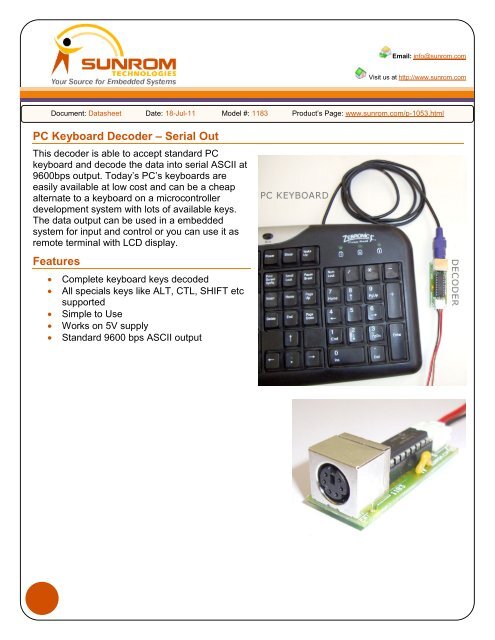 PC Keyboard Decoder â Serial Out Features - Sunrom Technologies