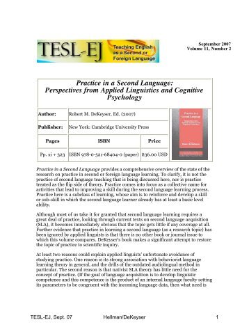 Practice in a Second Language: Perspectives from ... - TESL-EJ