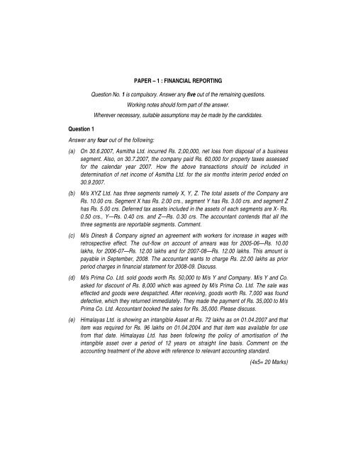 PAPER â 1 : FINANCIAL REPORTING Question No ... - Master Minds