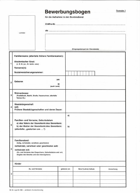 Bewerbungsbogen I I I I I I I I I I