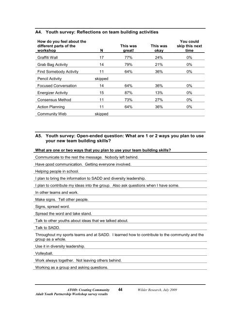 Adult Youth Partnership Workshop Survey Results