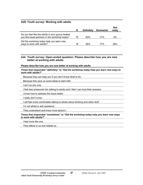 Adult Youth Partnership Workshop Survey Results