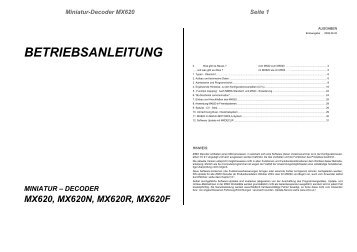 betriebsanleitung miniatur â decoder mx620 ... - DCC Supplies