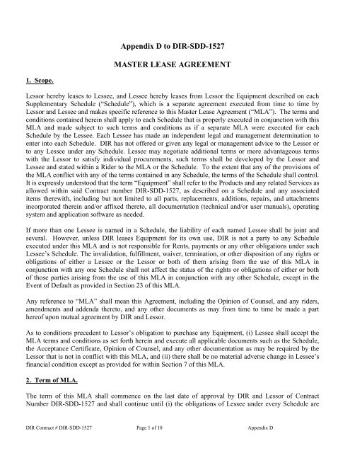 Appendix D, Master Lease Agreement