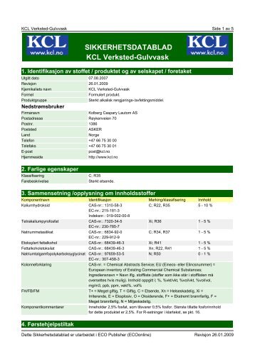 SIKKERHETSDATABLAD KCL Verksted-Gulvvask - Kolberg ...