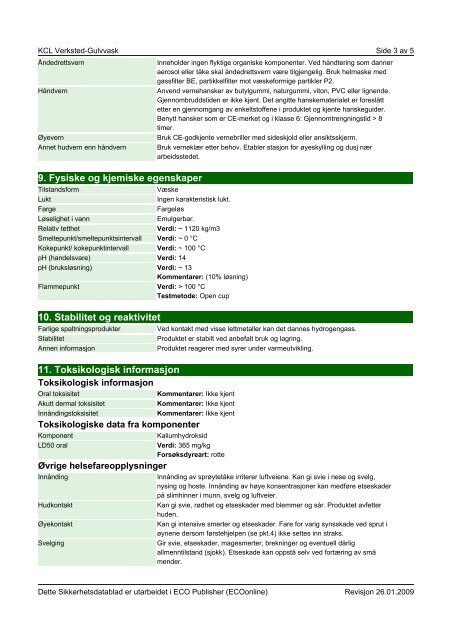 SIKKERHETSDATABLAD KCL Verksted-Gulvvask - Kolberg ...