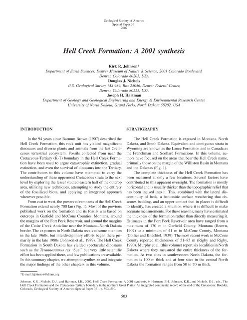 Hell Creek Formation: A 2001 synthesis - Engineering & Mines