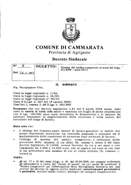 Medico competente - Comune di Cammarata